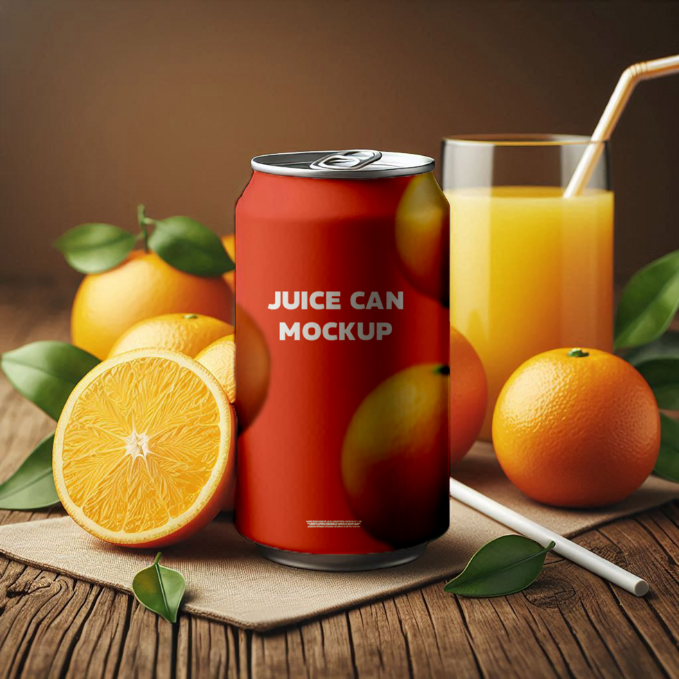 Free Can With oranges Mockup psd