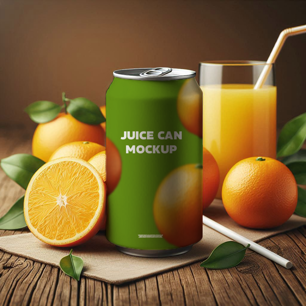 Free Can With oranges Mockup psd