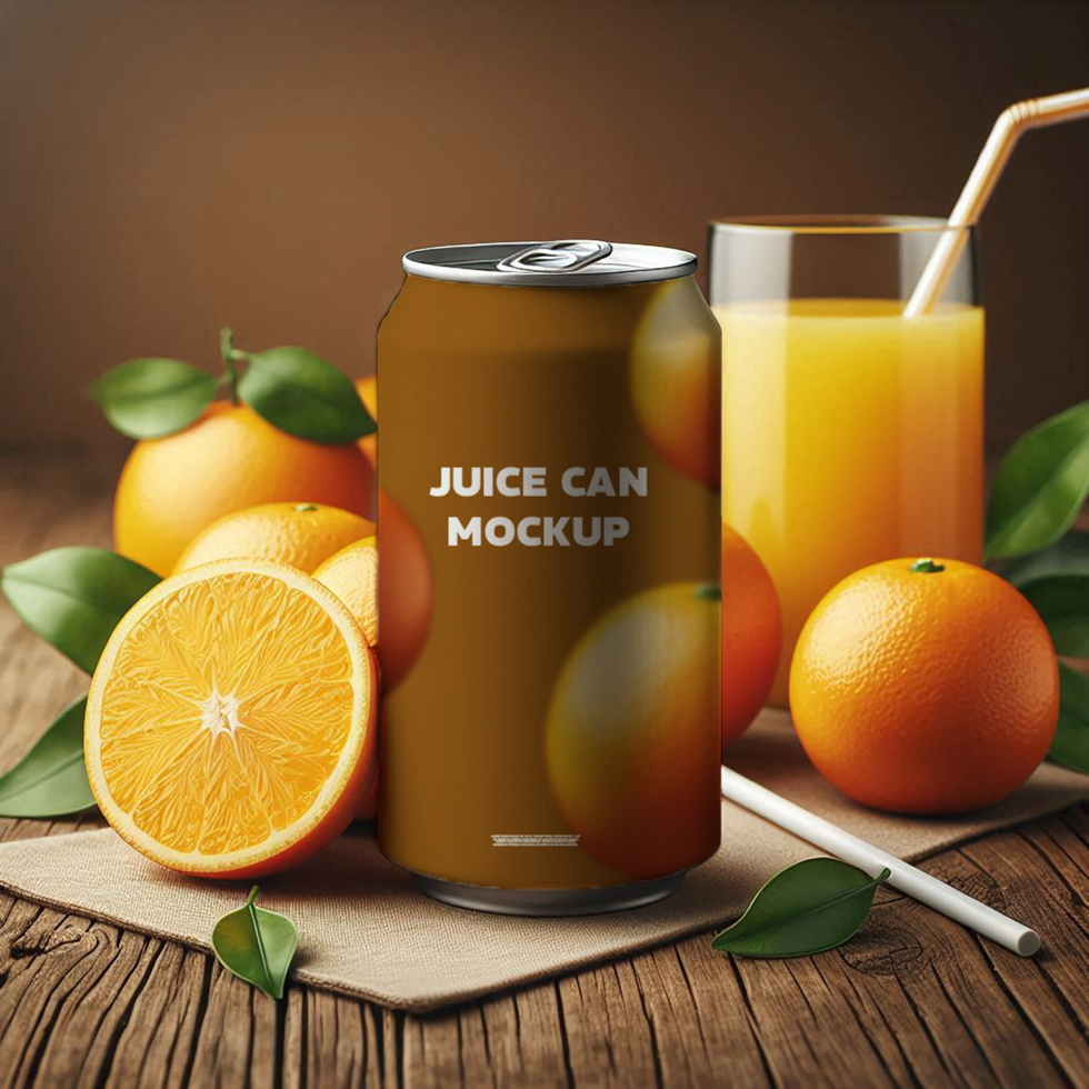 Free Can With oranges Mockup psd