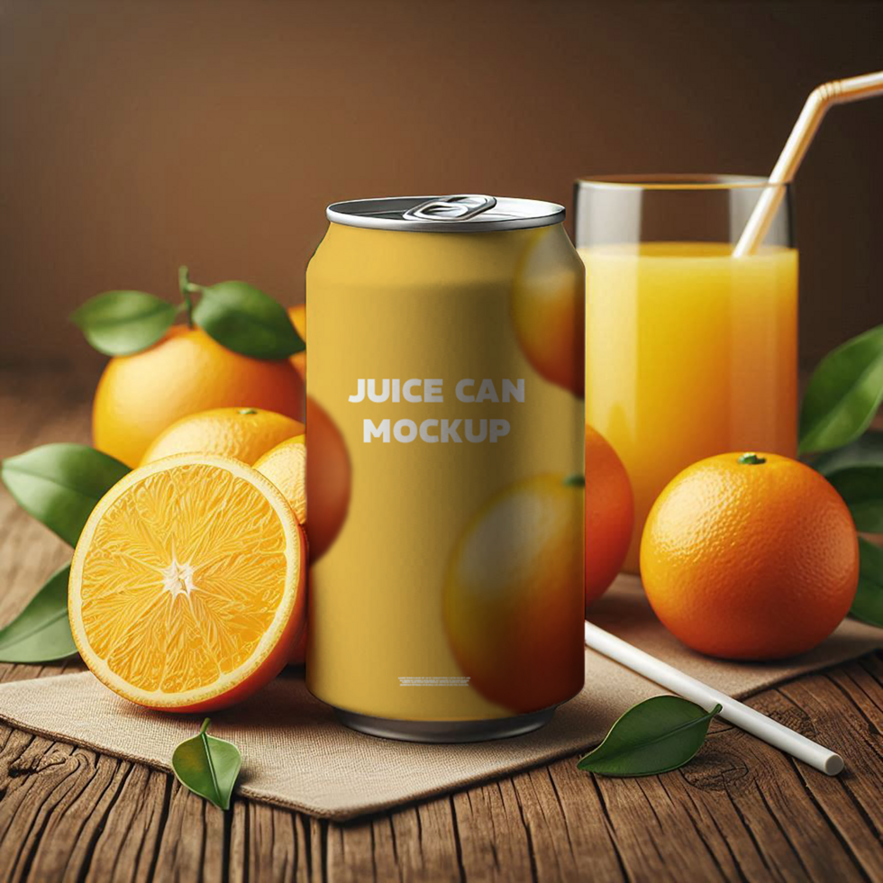 Free Can With oranges Mockup psd