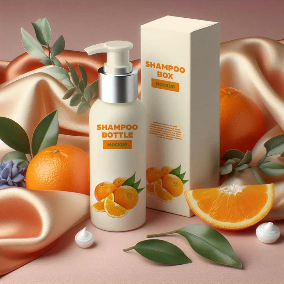 Cosmetic Shampoo Bottle and Box Mockup psd
