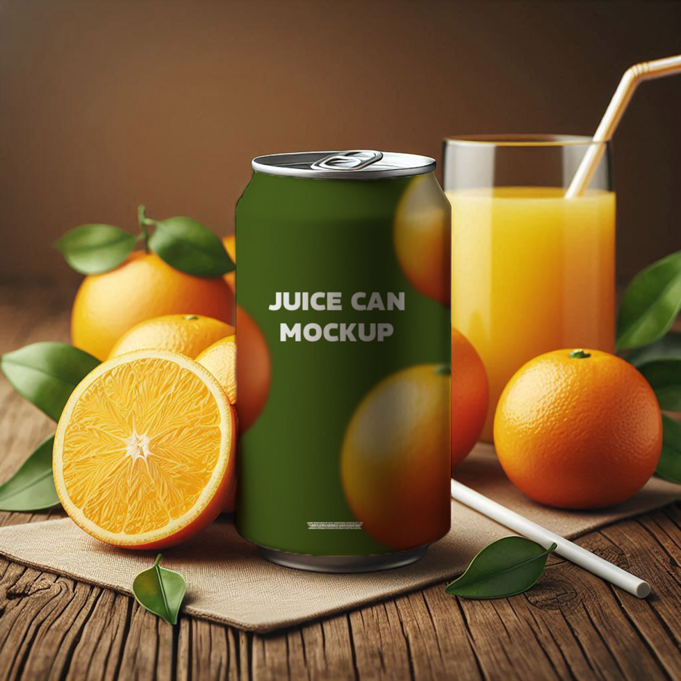 Free Can With oranges Mockup psd