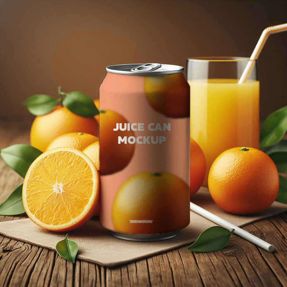 Free Can With oranges Mockup psd