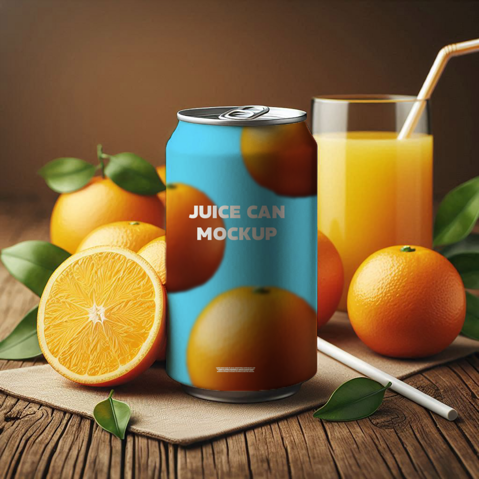 Free Can With oranges Mockup psd