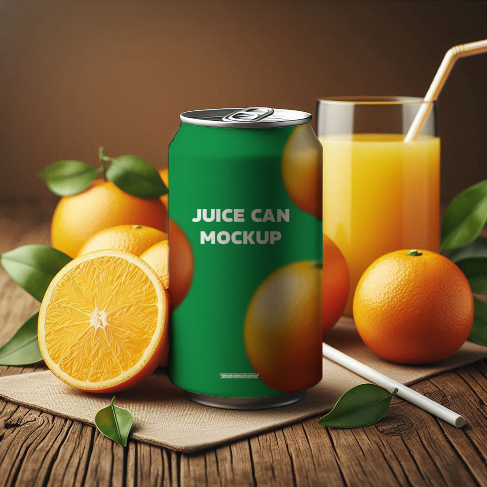 Free Can With oranges Mockup psd