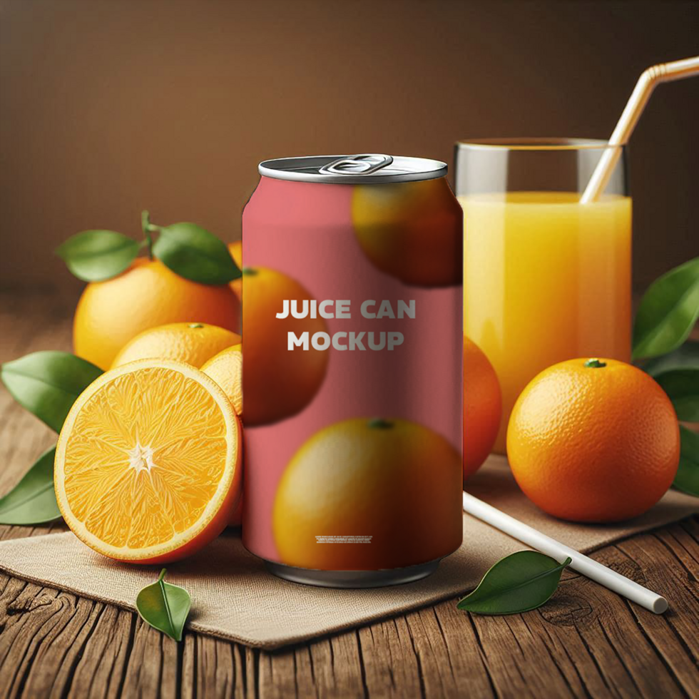 Free Can With oranges Mockup psd