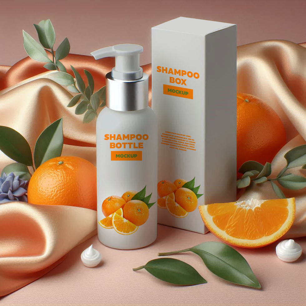 Cosmetic Shampoo Bottle and Box Mockup psd