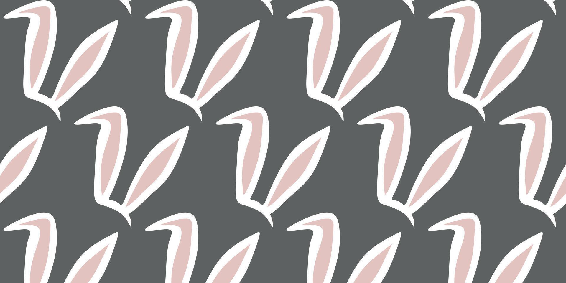 Seamless pattern background with Easter Bunny Ears Isolated on grey background illustration. Flat Cartoon Template for vector
