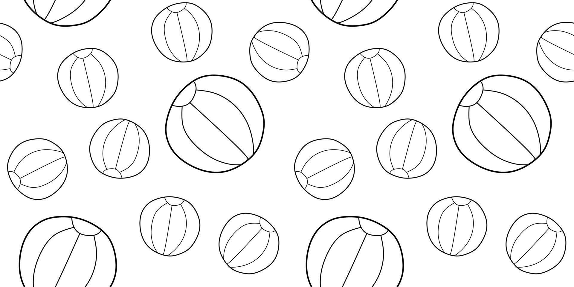 Black line Beach ball icon isolated seamless pattern on White background. Doodle Illustration for Textile or Fabric Print Template. Summertime Vacation Concept, Recreation and Sport vector