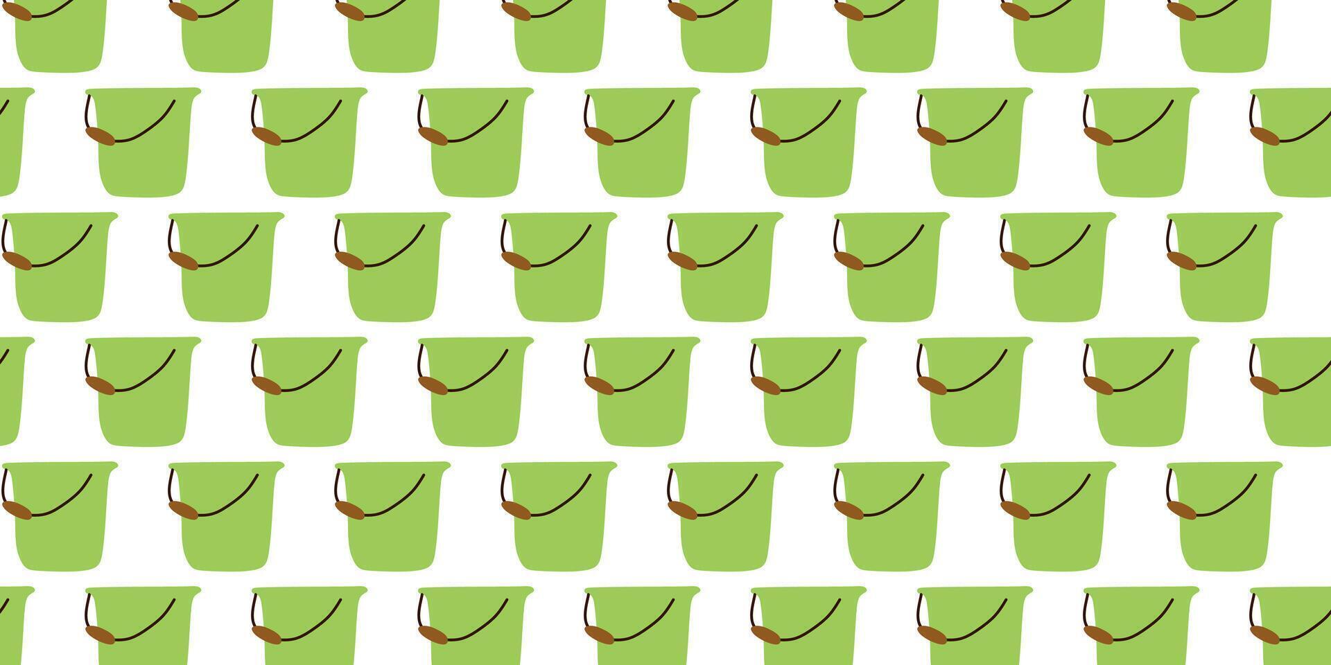 Flat Seamless pattern background of cleaning buckets. Blue white backdrop of watering Gardening tool. Spring clean chores elements in Cartoon style for print, Cover, Wrapping, Textile. vector