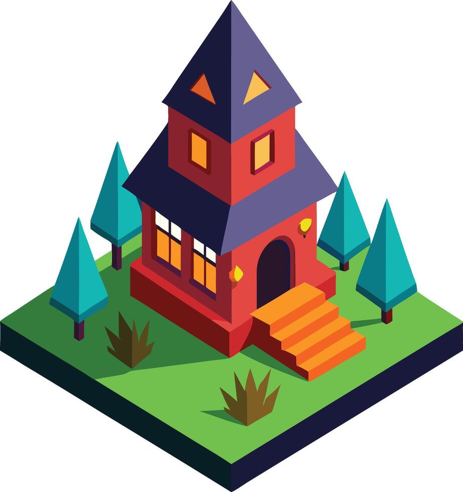 isometric illustration of a Halloween house vector