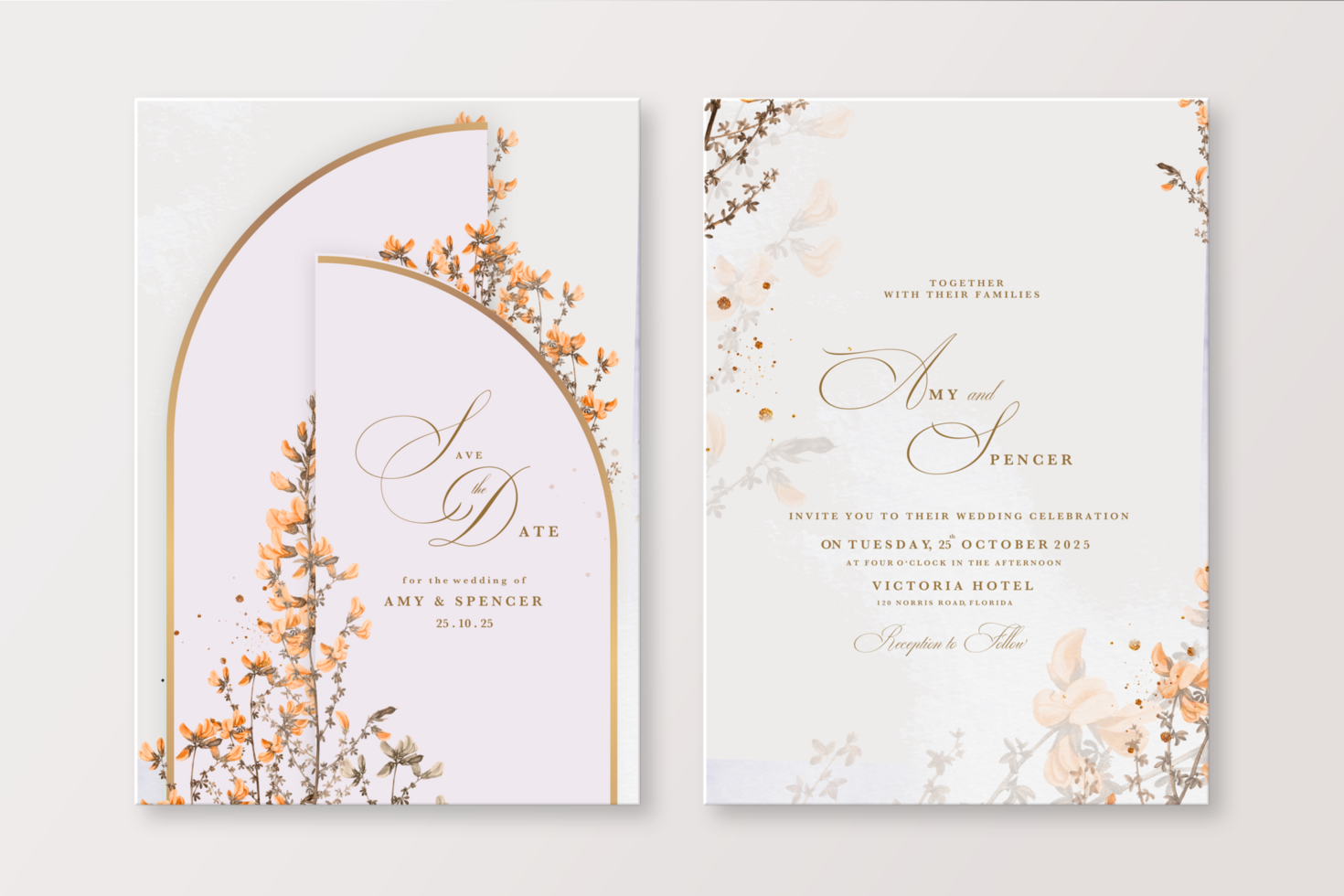 Wedding Invitation Template with Foliage psd