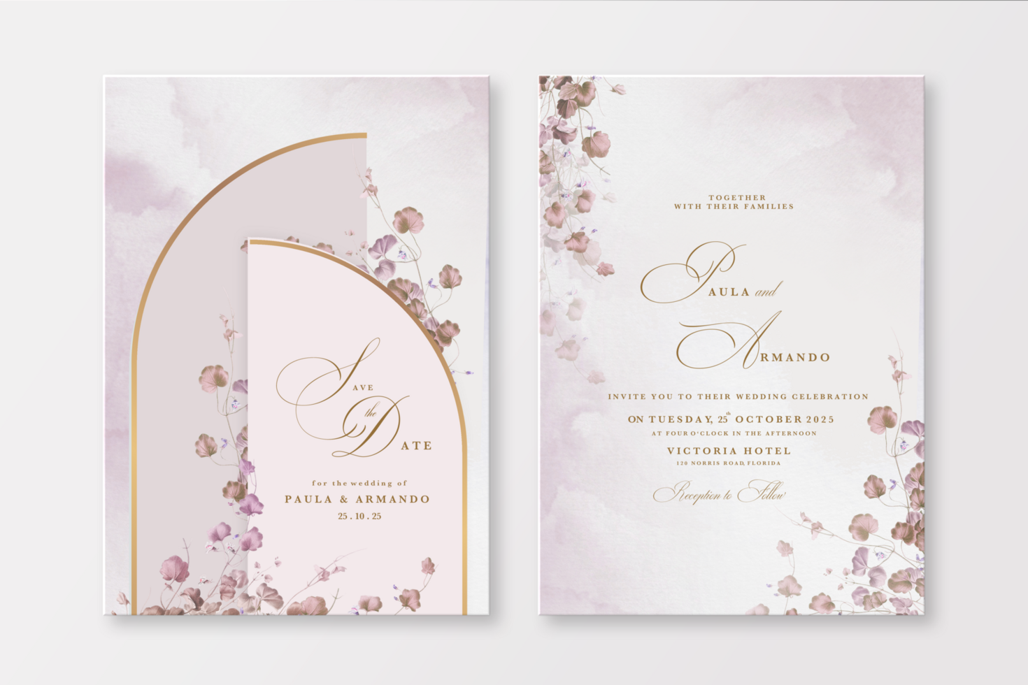 Wedding Invitation Template with Foliage psd