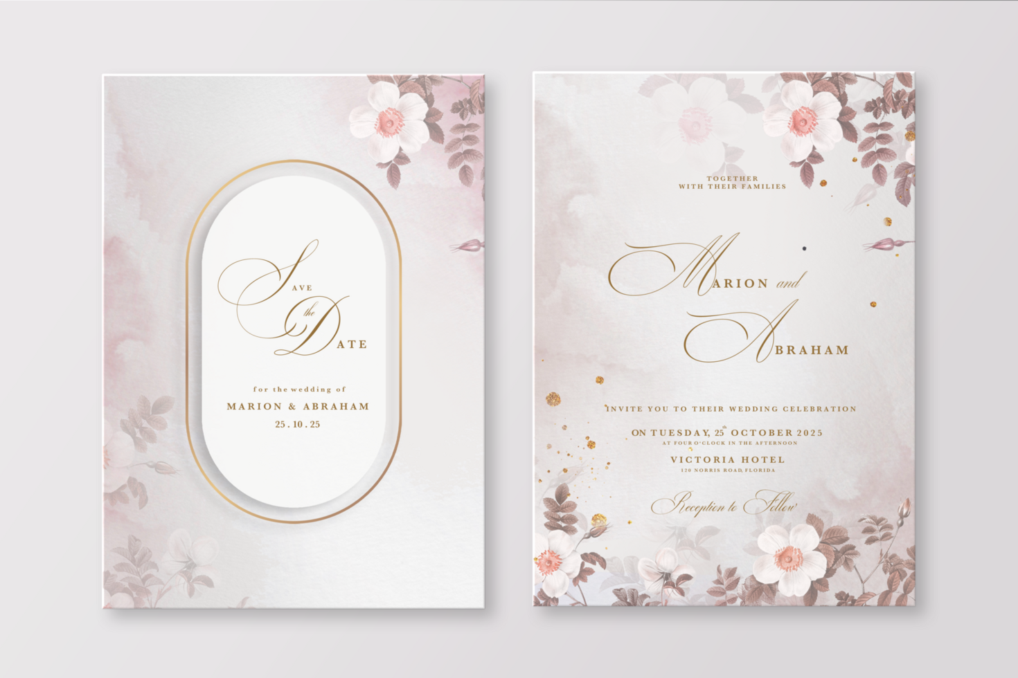 Wedding Invitation Template with Foliage psd