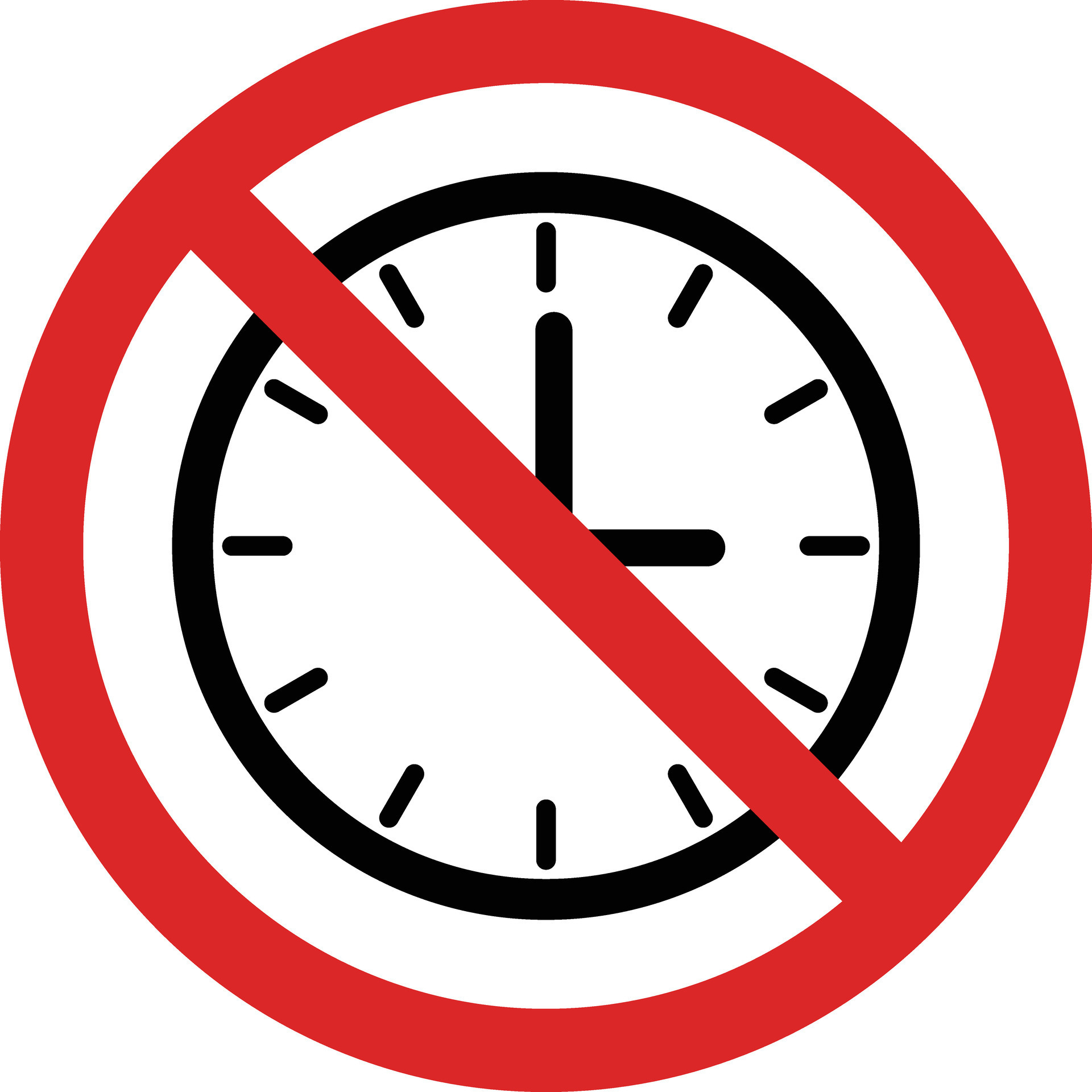 No clock sign isolated on white background . No time icon . Forbidden