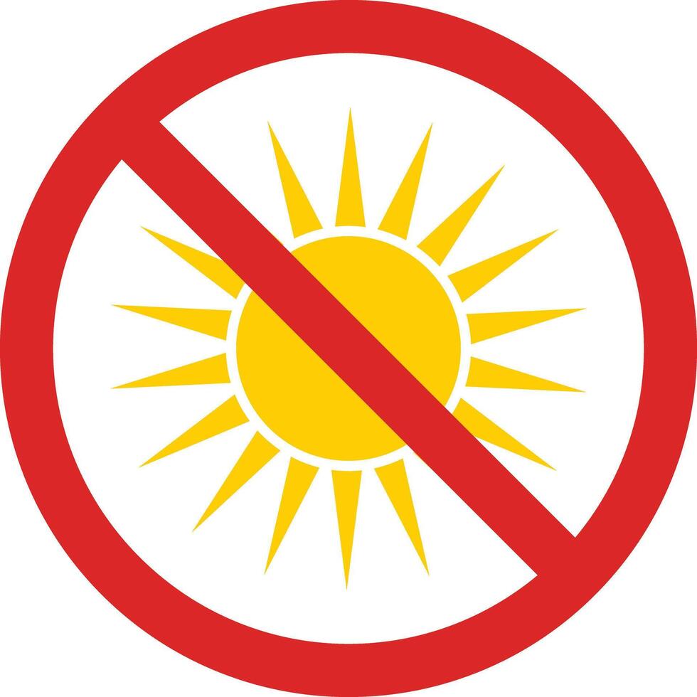 No sun sign isolated on white background . Avoid sunlight icon . No sun allowed sign . illustration vector