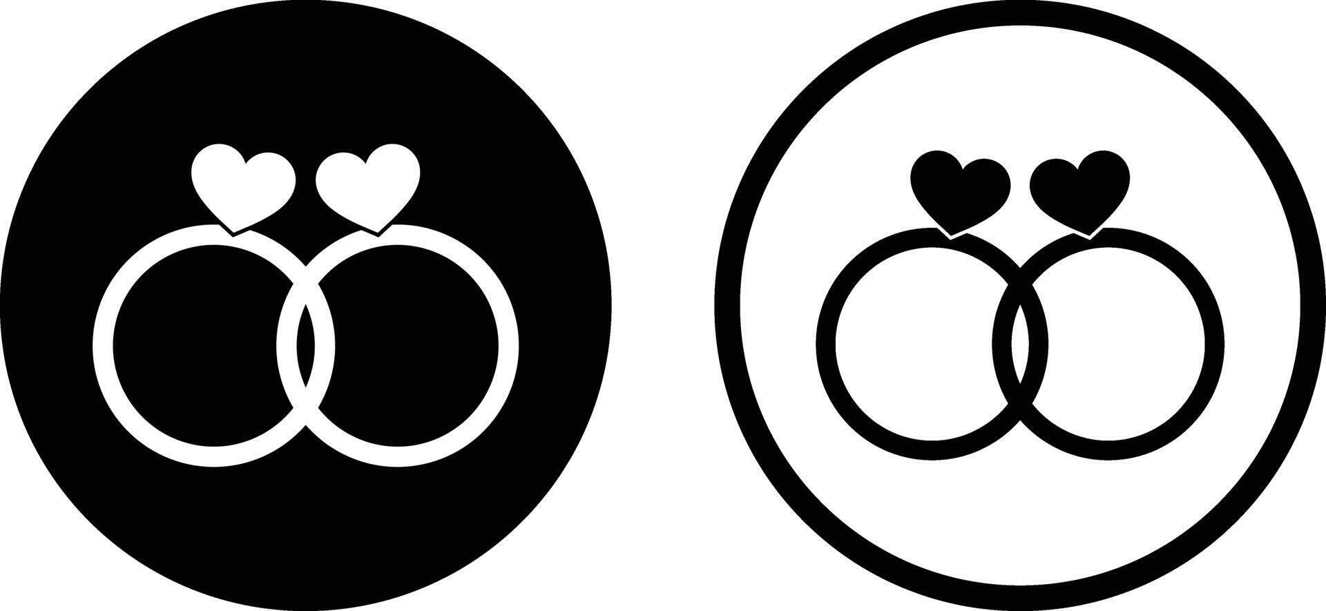 Wedding rings icon set in two styles . Wedding ring icon with heart . illustration vector
