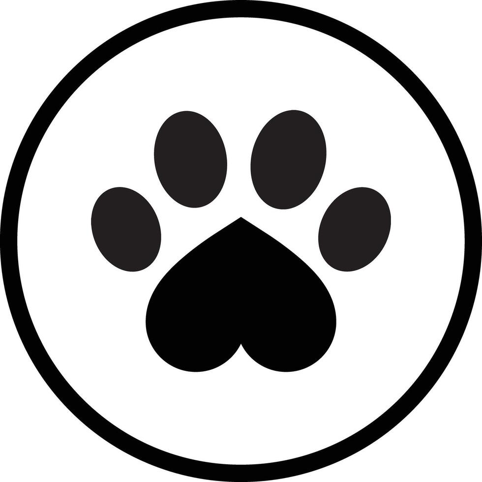 Paw print icon with heart . Heart shaped pet paw print icon . Dog paw print icon . Animal track symbol vector