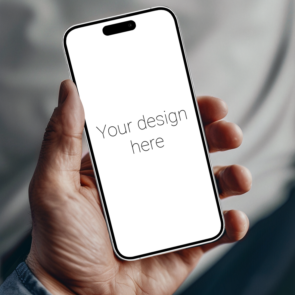 Mockup of white smartphone in person's hand psd