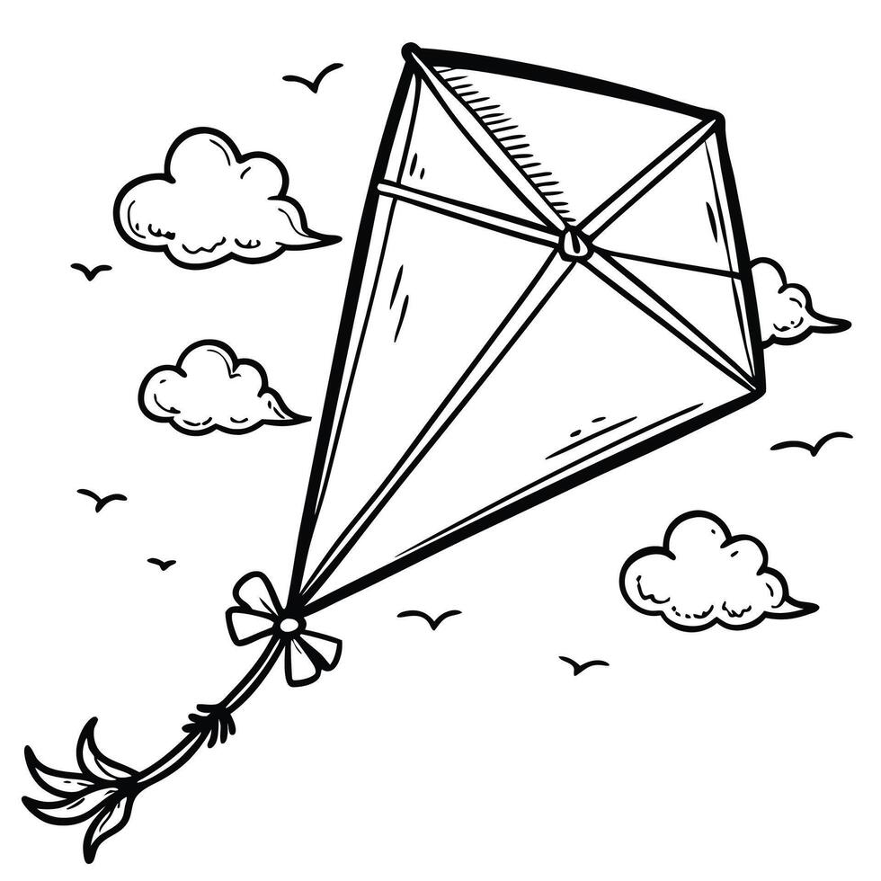 Beautiful Kite line drawing, Education and school kids coloring page vector