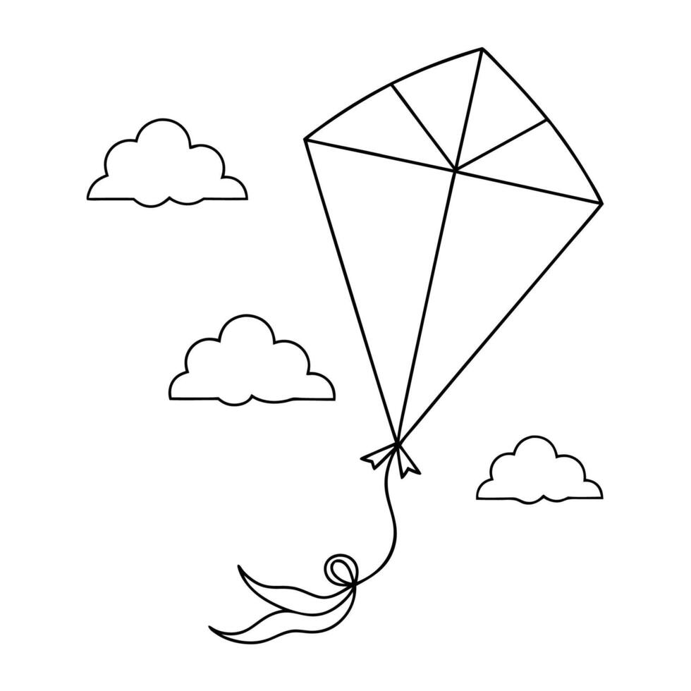 Beautiful Kite line drawing, Education and school kids coloring page vector