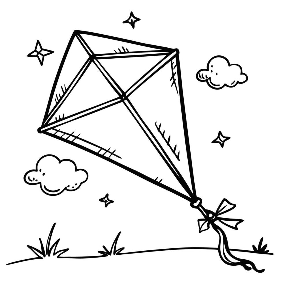 Beautiful Kite line drawing, Education and school kids coloring page vector