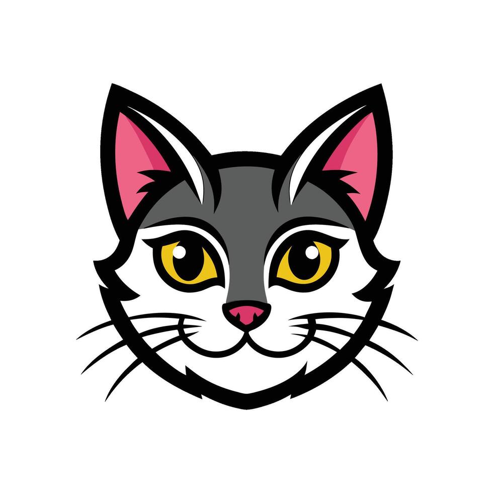 Animal Cute Cat Head Cartoon logo illustration on white background vector