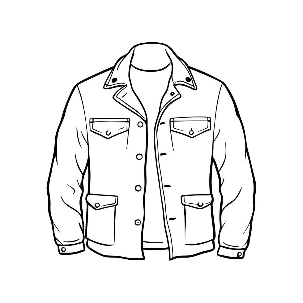 Hand drawn jacket outline on white background. Clothing costumes, Education and school kids coloring page vector