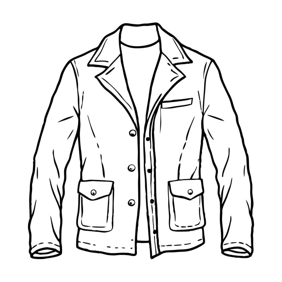Hand drawn jacket outline on white background. Clothing costumes, Education and school kids coloring page vector