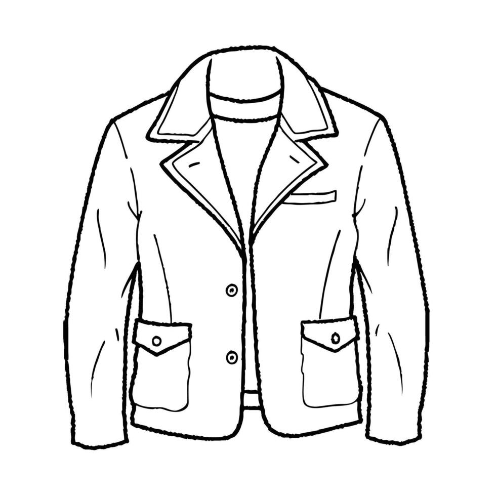 Hand drawn jacket outline on white background. Clothing costumes, Education and school kids coloring page vector