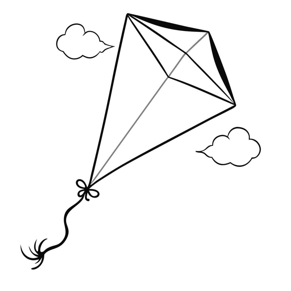 Beautiful Kite line drawing, Education and school kids coloring page vector