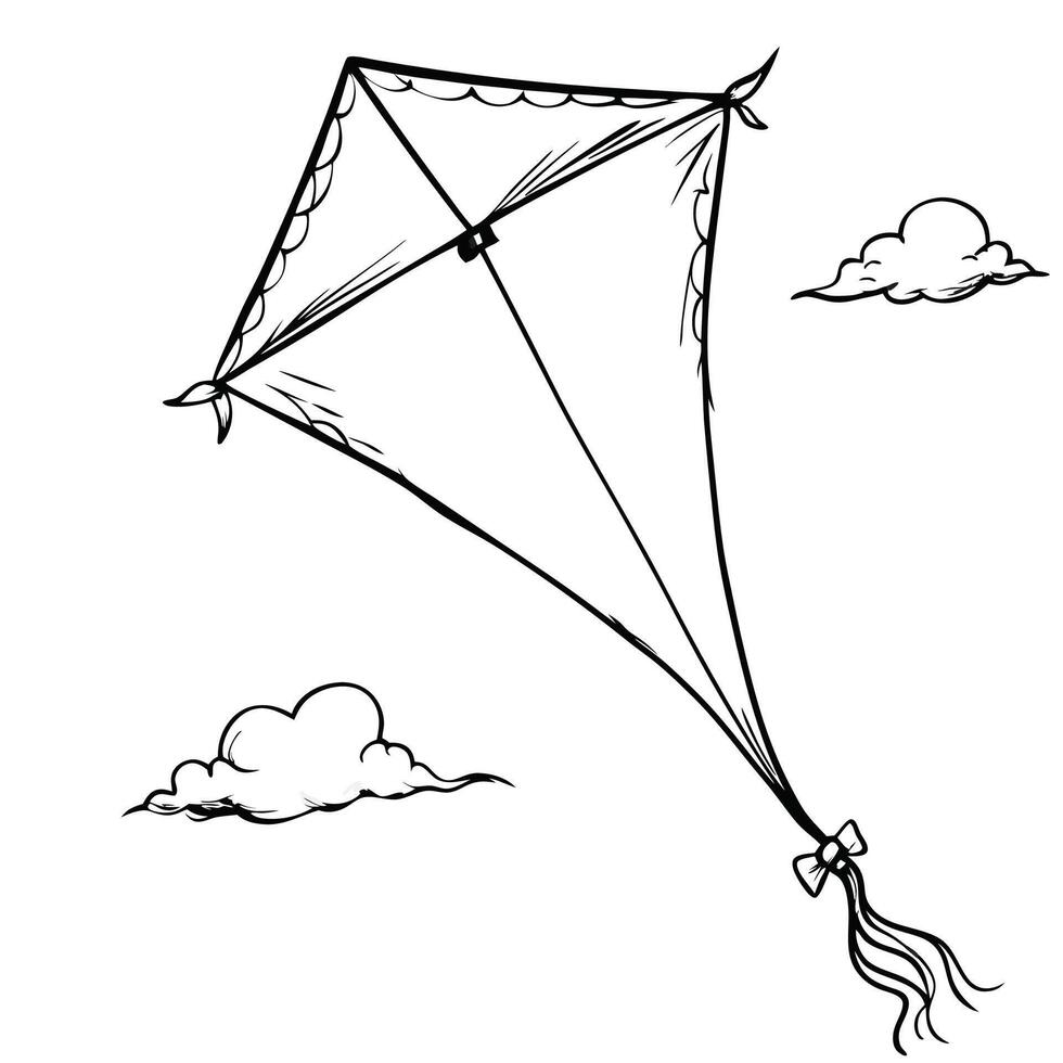Beautiful Kite line drawing, Education and school kids coloring page vector
