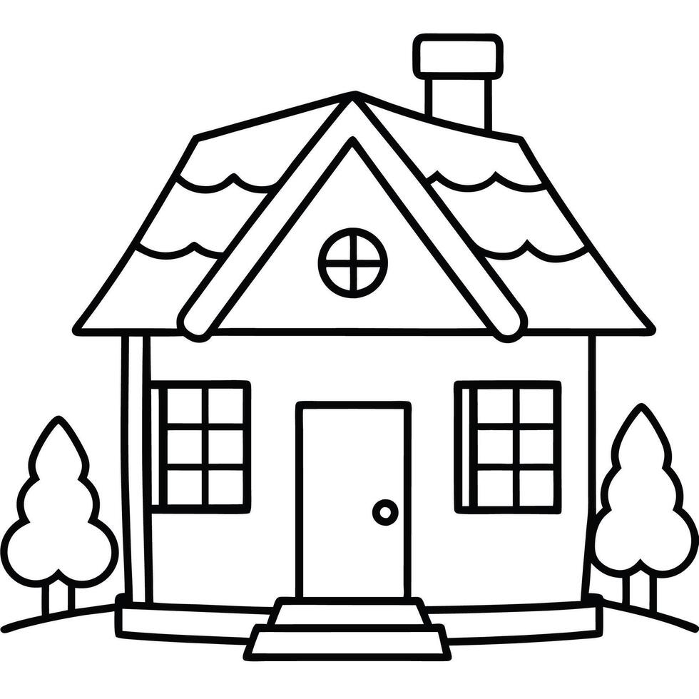 House Outline or line art drawing for children activity with black and white image vector