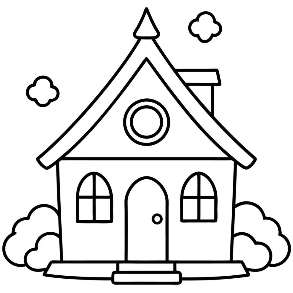 House Outline or line art drawing for children activity with black and white image vector
