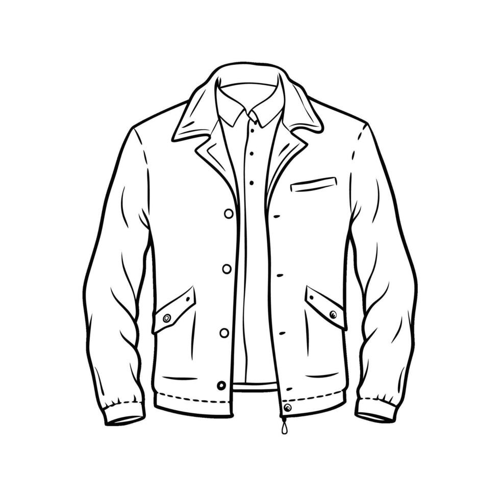 Hand drawn jacket outline on white background. Clothing costumes, Education and school kids coloring page vector