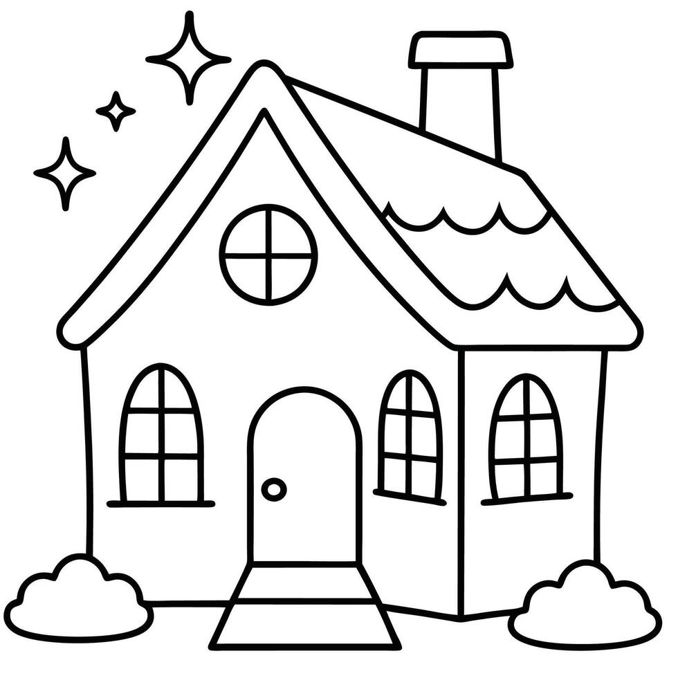 House Outline or line art drawing for children activity with black and white image vector