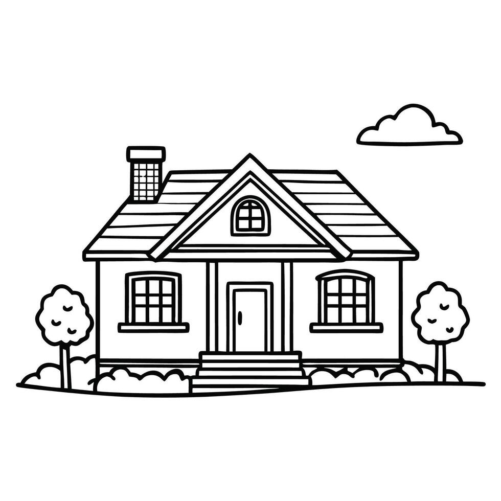 House Outline or line art drawing for children activity with black and white image vector