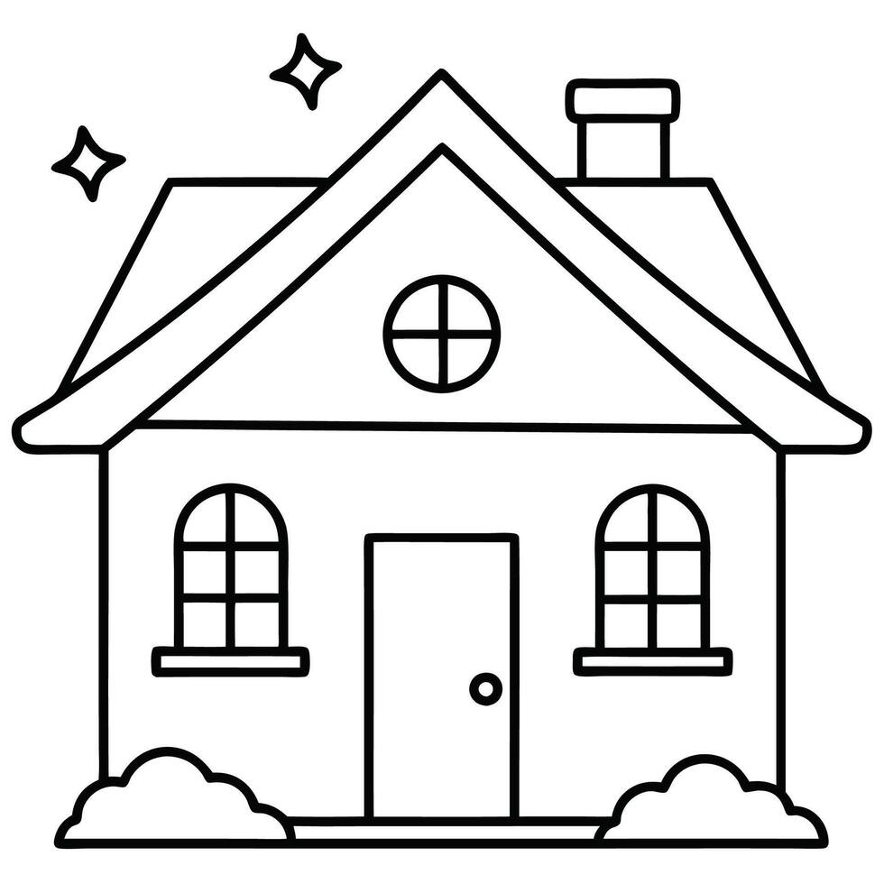 House Outline or line art drawing for children activity with black and white image vector