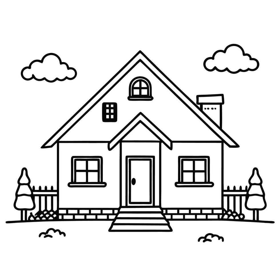 House Outline or line art drawing for children activity with black and white image vector