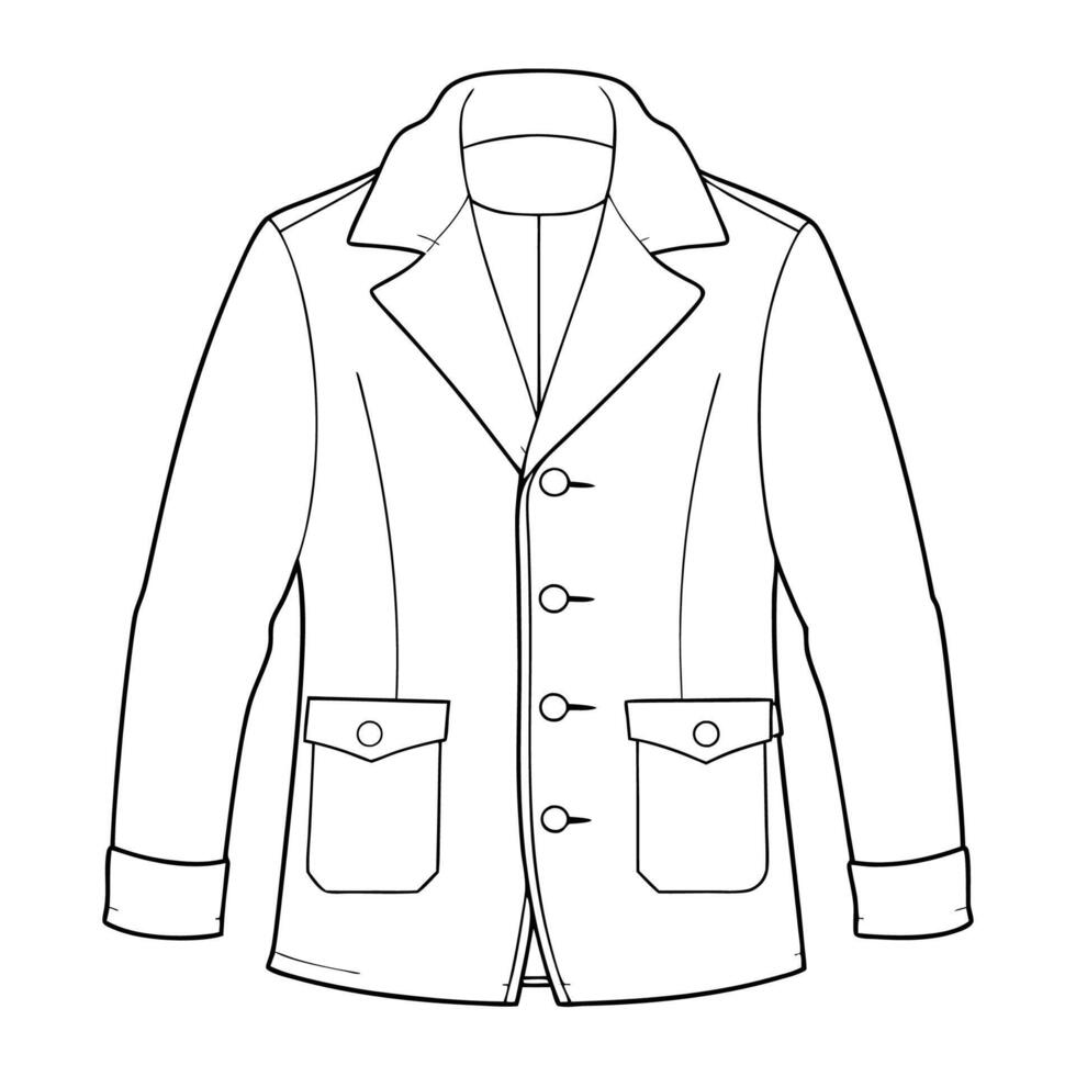 Hand drawn jacket outline on white background. Clothing costumes, Education and school kids coloring page vector
