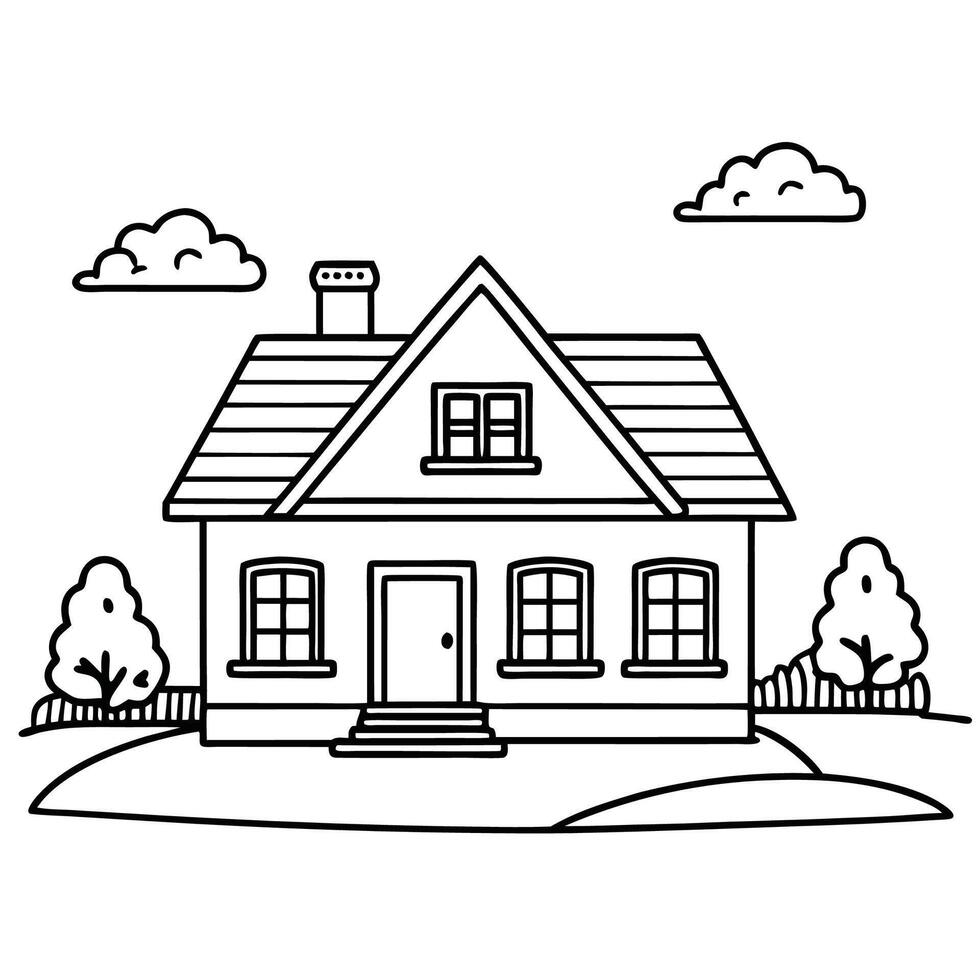 House Outline or line art drawing for children activity with black and white image vector