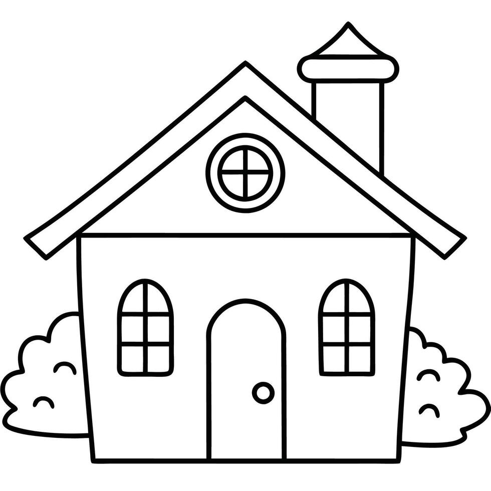 House Outline or line art drawing for children activity with black and white image vector