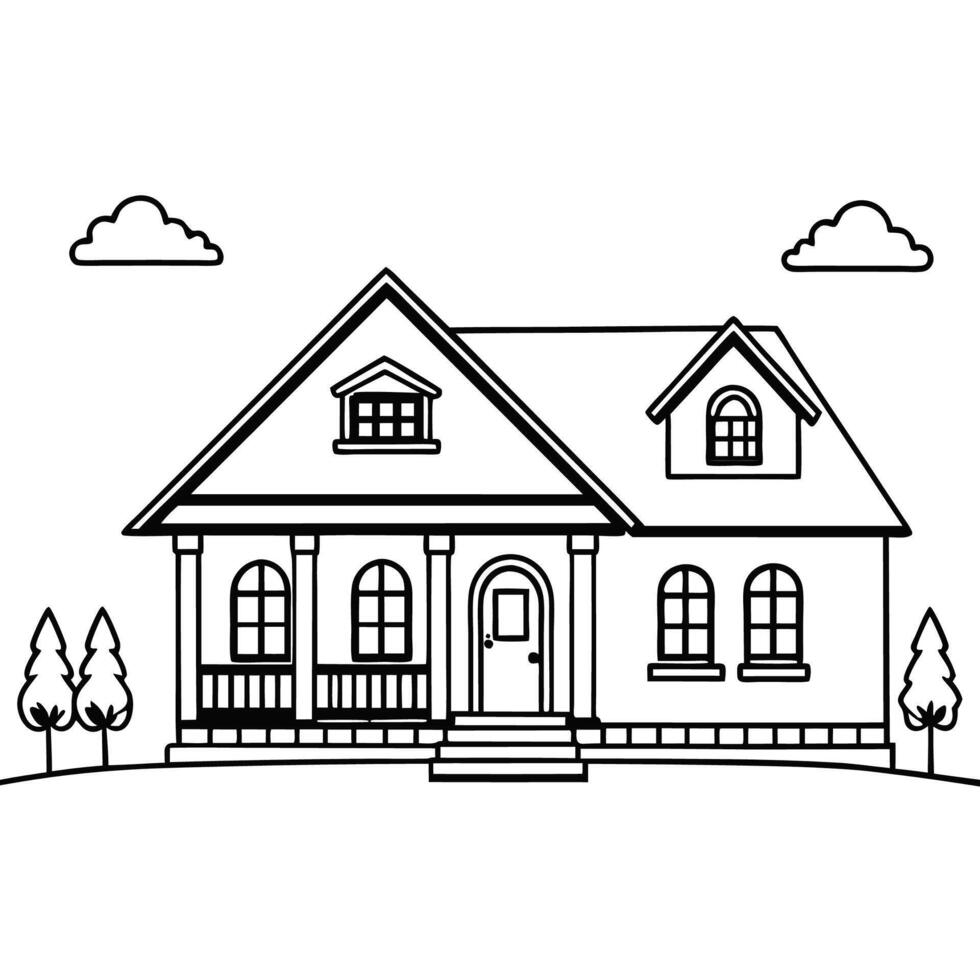House Outline or line art drawing for children activity with black and white image vector