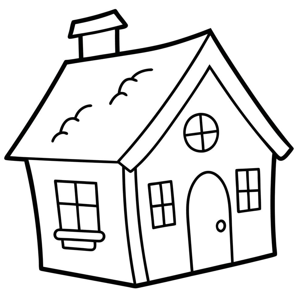 House Outline or line art drawing for children activity with black and white image vector