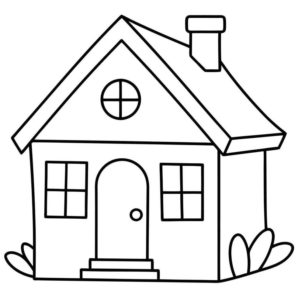 House Outline or line art drawing for children activity with black and white image vector
