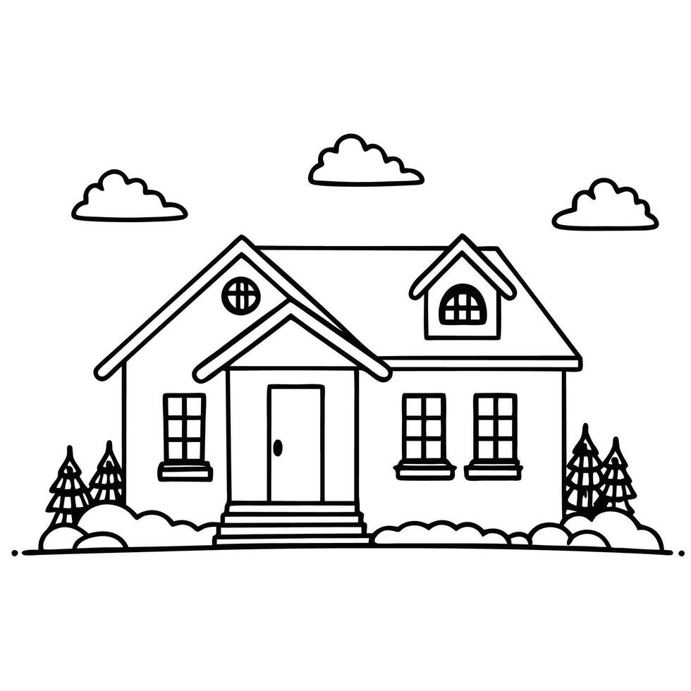 House Outline or line art drawing for children activity with black and white image vector