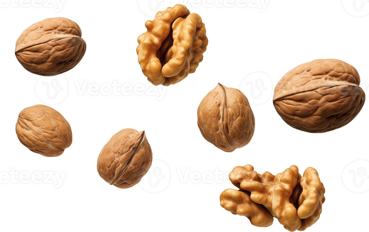 Falling walnuts, full body, on a transparent background png