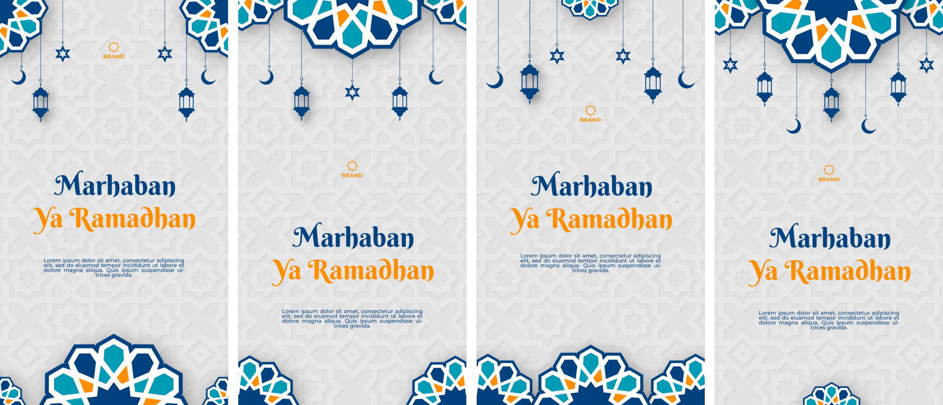 Marhaban Ya Ramadan Greeting Post Card Design MInimalist Template Social Media Story Set Bundle psd