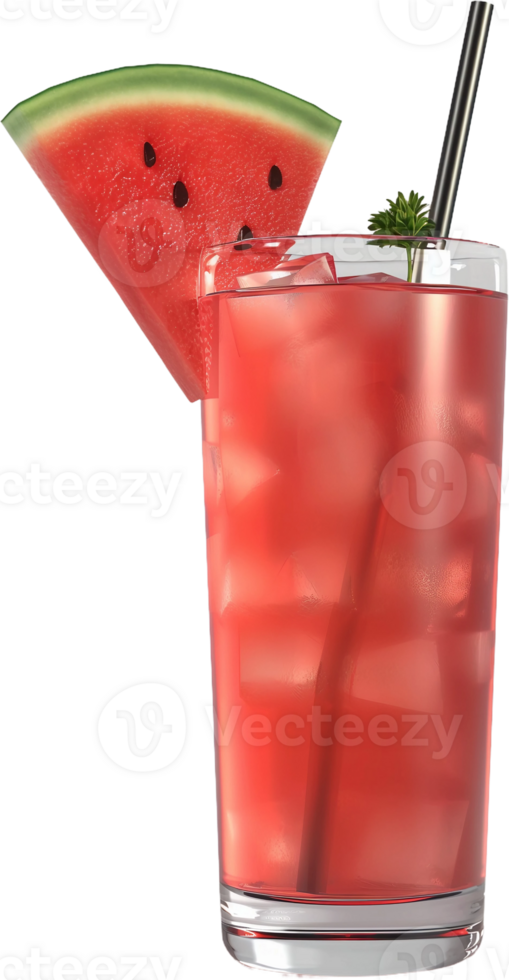 watermelon cocktail with straw and slice of watermelon png