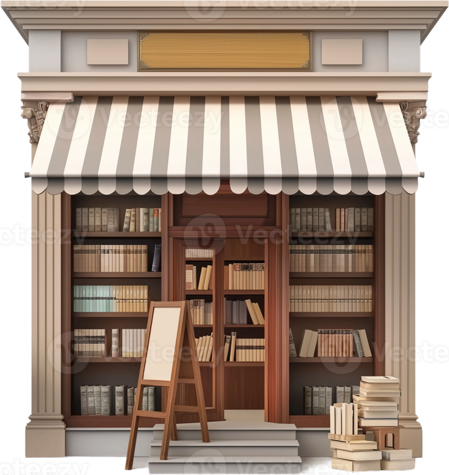 bookstore with awning and books on the shelves png